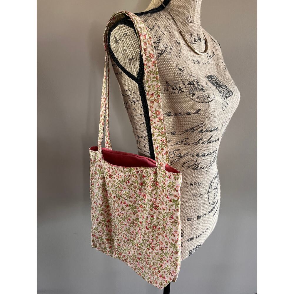 Cute Floral Cotton Canvas Reversible Pink Cream Bag